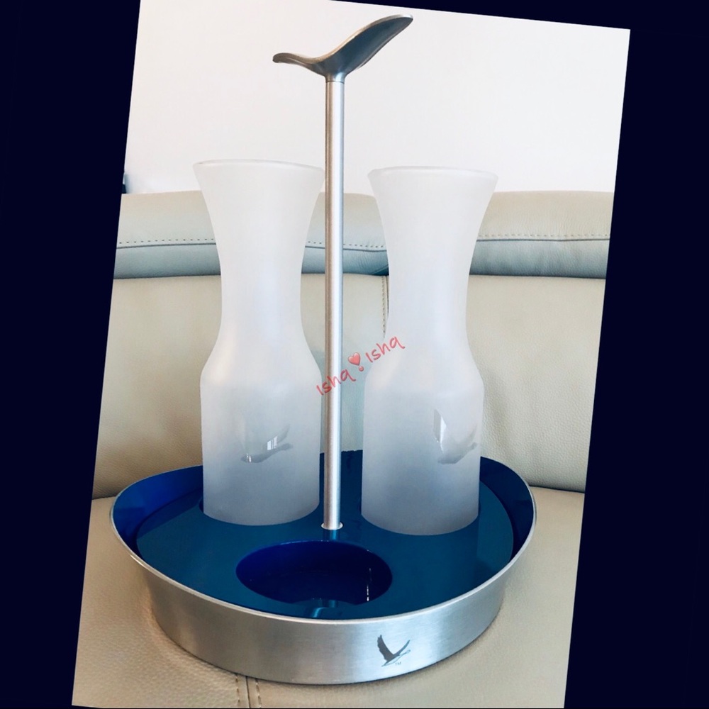 2 Grey Goose Glass Carafes and Carrier Display Set